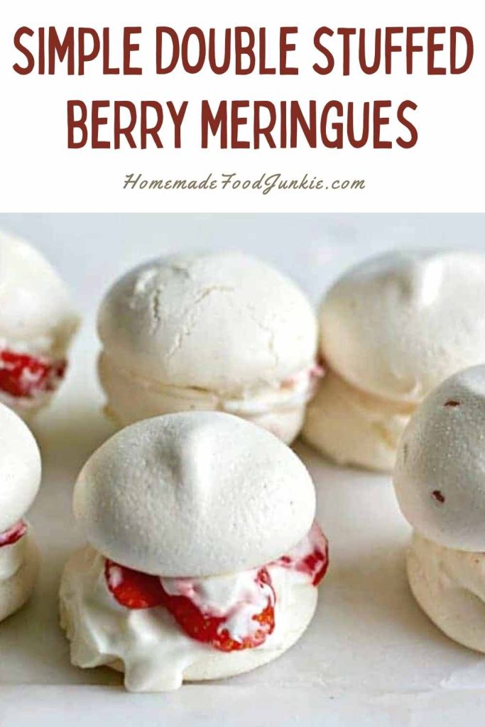 simple double stuffed berry meringues-pin image