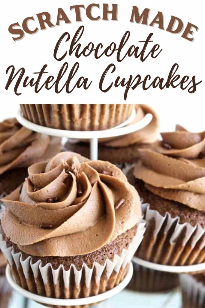 scratch made chocolate nutella cupcakes -pin image