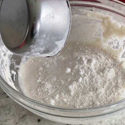 activation of dried starter- stirring in flour and water