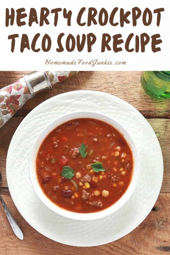 hearty crockpot taco soup recipe-pin image