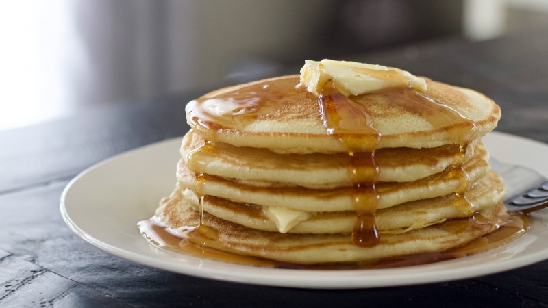 Discard Sourdough Pancakes 1 stack or sourdough pancakes with syrup and butter