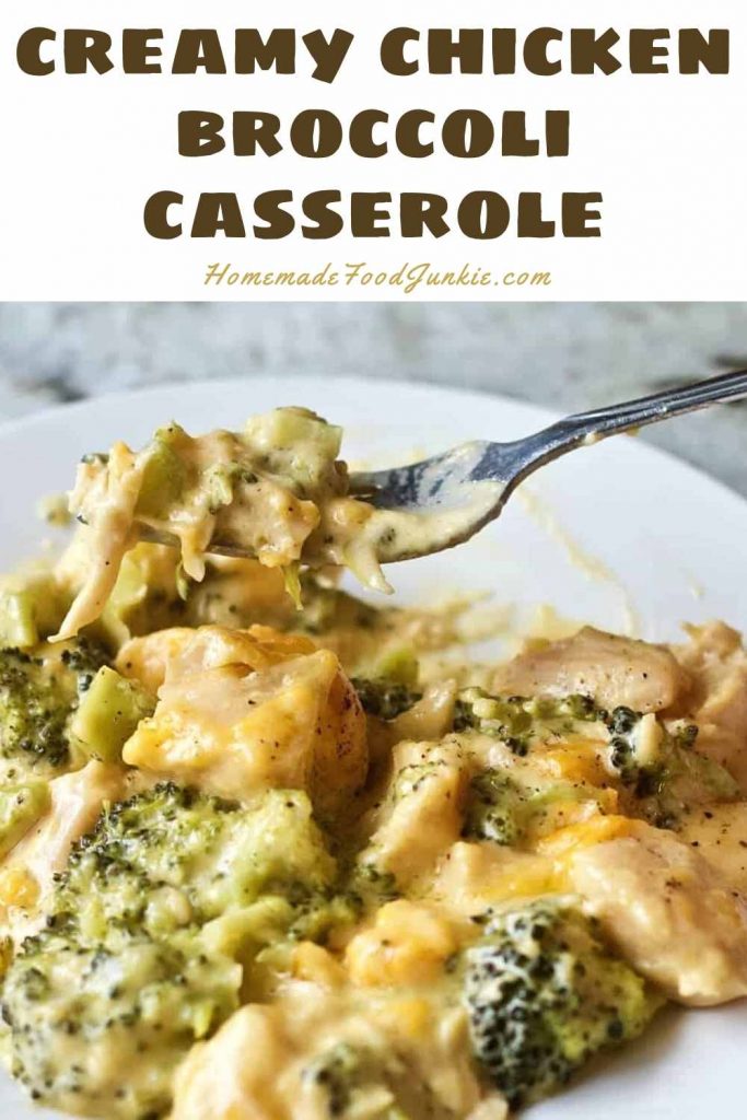 creamy chicken broccoli casserole-pin image