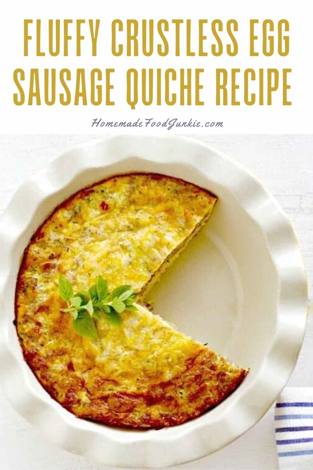fluffy crustless egg sausage quiche recipe-pin image