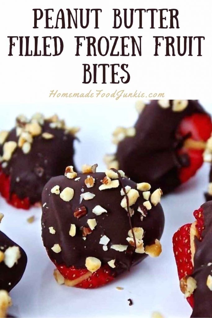 peanut butter filled frozen fruit bites-pin image