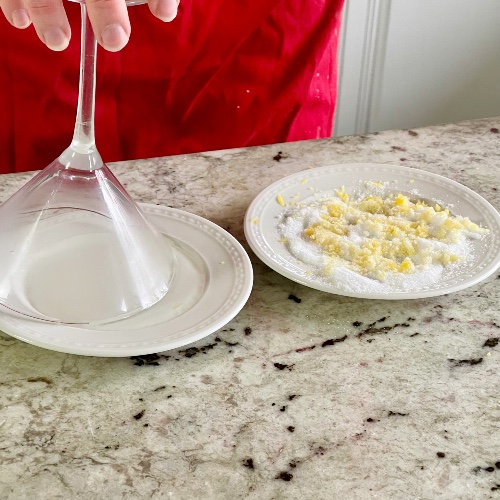 Simple Lemon Cake Martini Recipe 6 wetting a glass rim