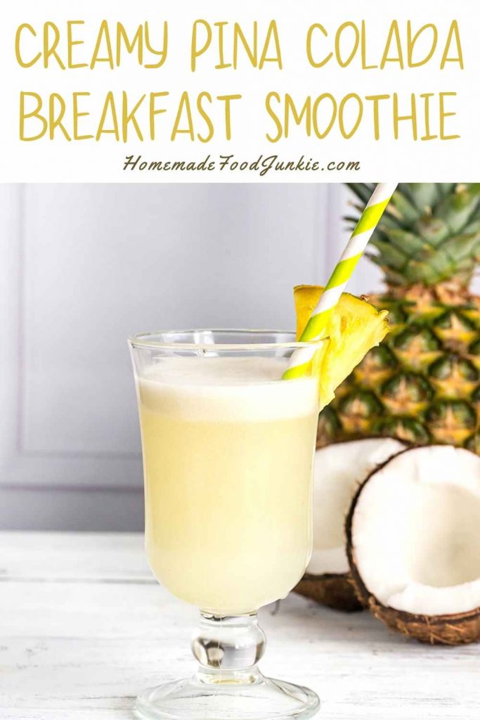 creamy pina colada breakfast smoothie-pin image
