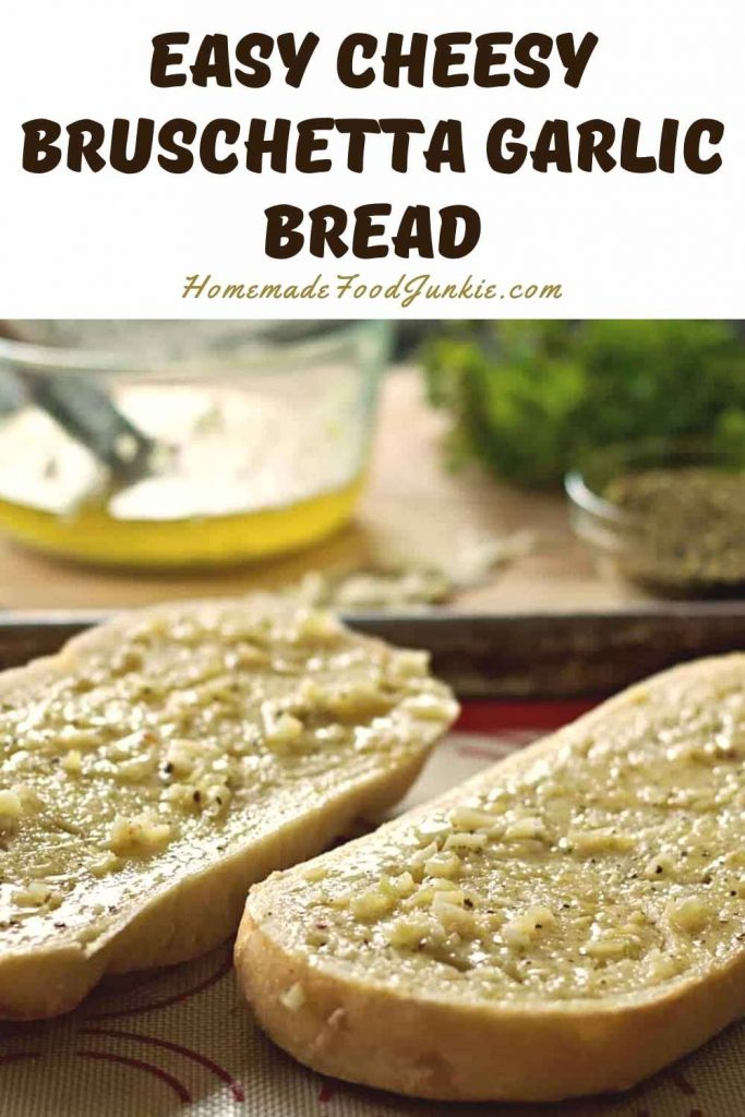 easy cheesy bruschetta garlic bread-pin image