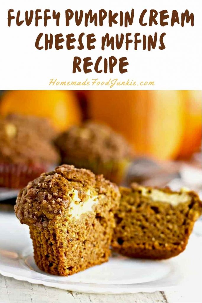 fluffy pumpkin cream cheese muffins recipe-pin image