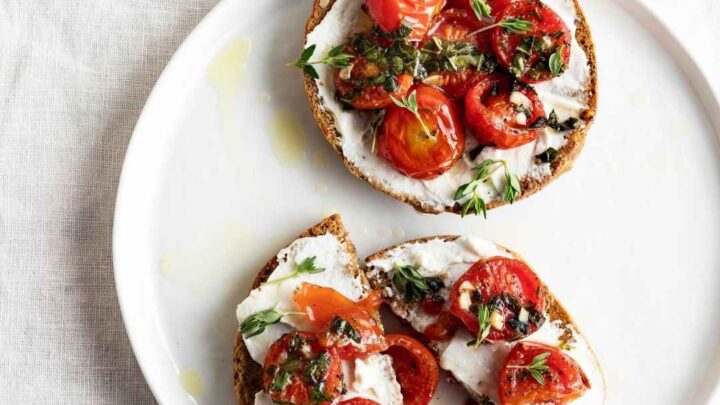 goat cheese crostini with roasted tomatoes and fresh herbs