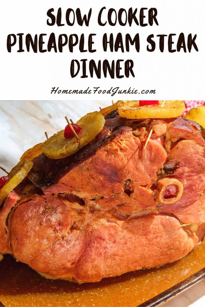 slow cooker pineapple ham steak dinner-pin image