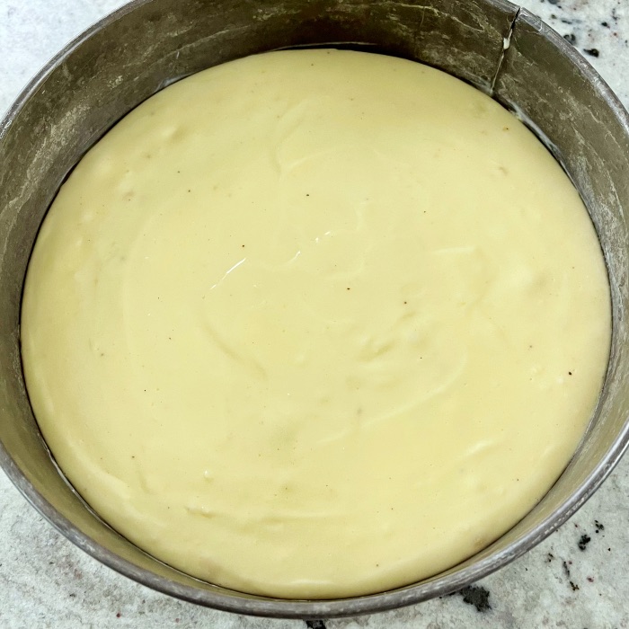 baked eggnog cheesecake in pan