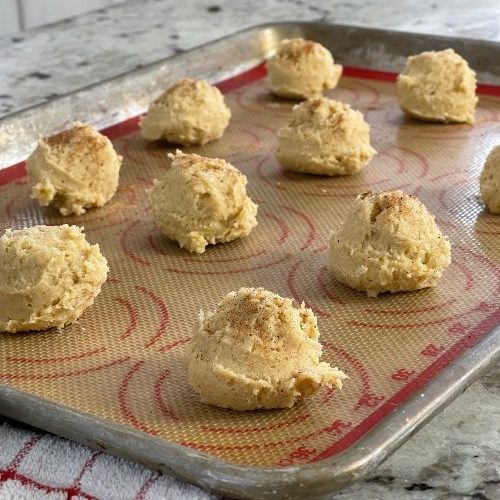 eggnog cookie dough on baking sheet
