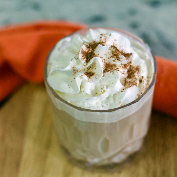 garnished pumpkin spice eggnog drink