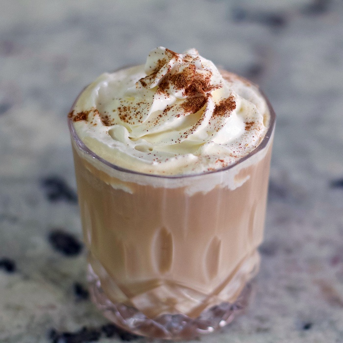 pumpkin spice eggnog cold brewed whiskey cocktail