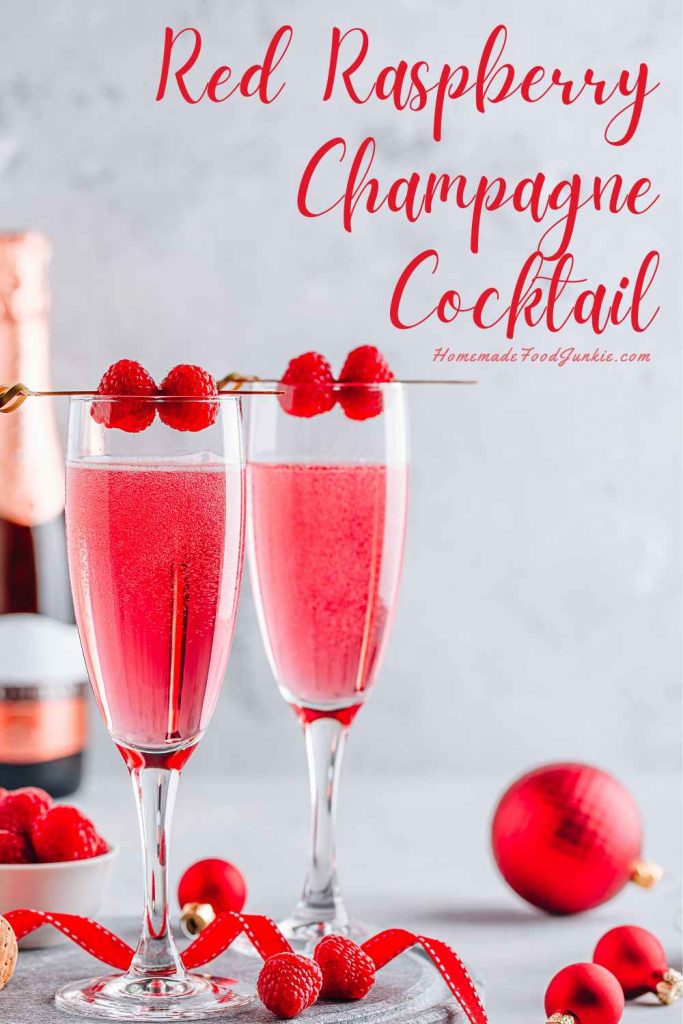 red raspberry champagne cocktail-pin image
