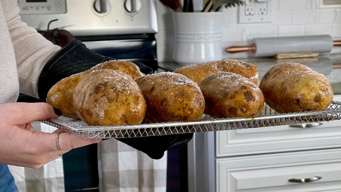 baking potatoes on baking sheet
