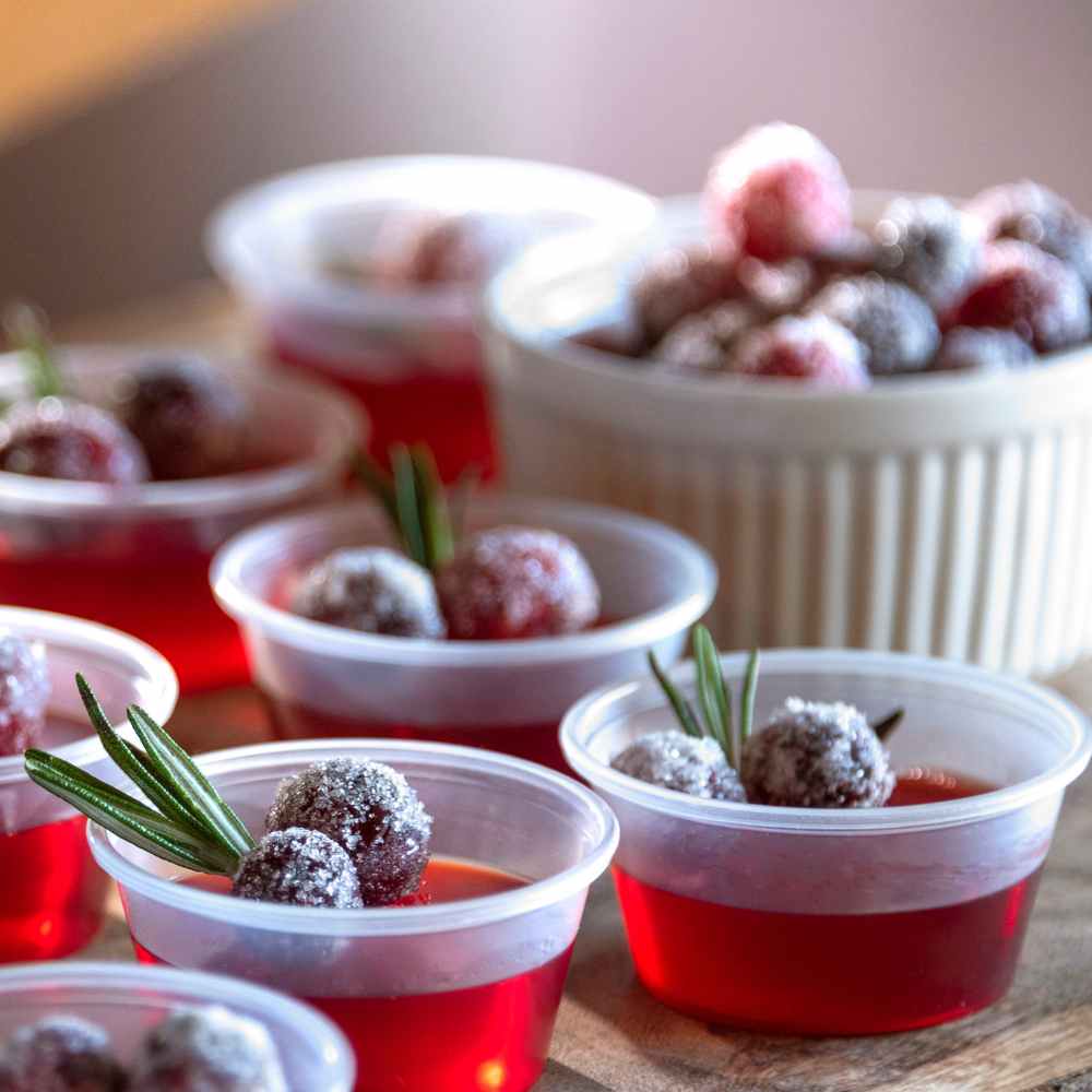 jello shots with sugared cranberries