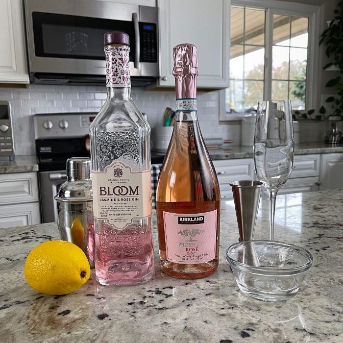 ingredients for Jasmine Rose Gin cocktail