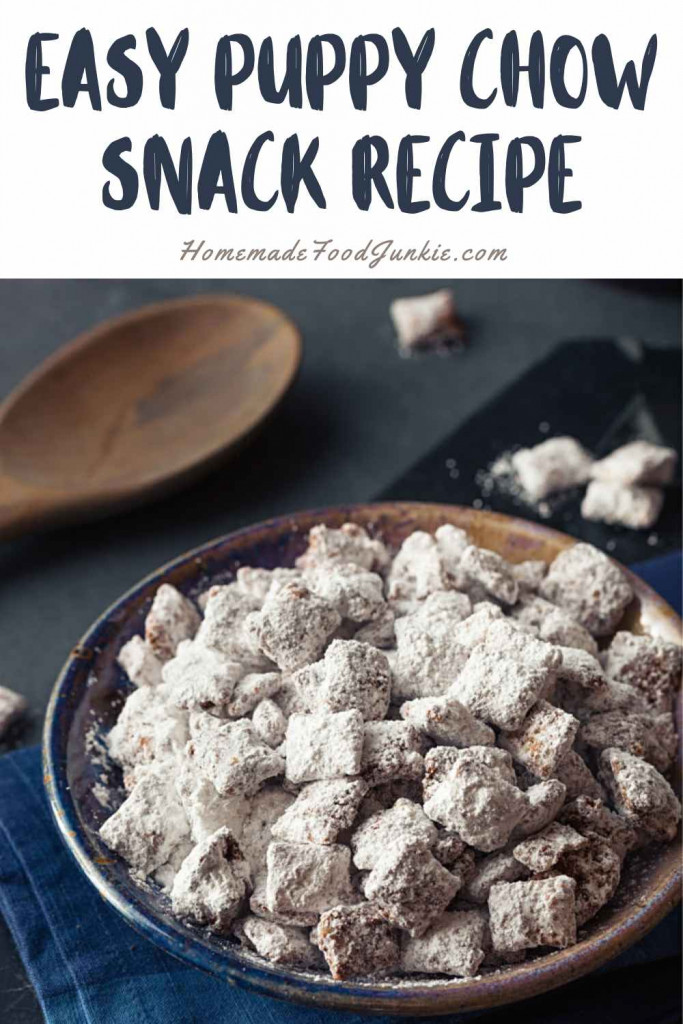 easy puppy chow snack recipe-pin image