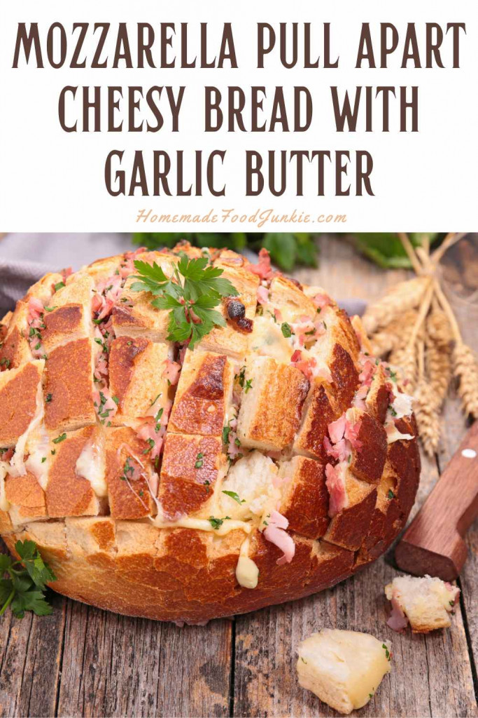 mozzarella pull apart cheesy bread with garlic butter-pin image