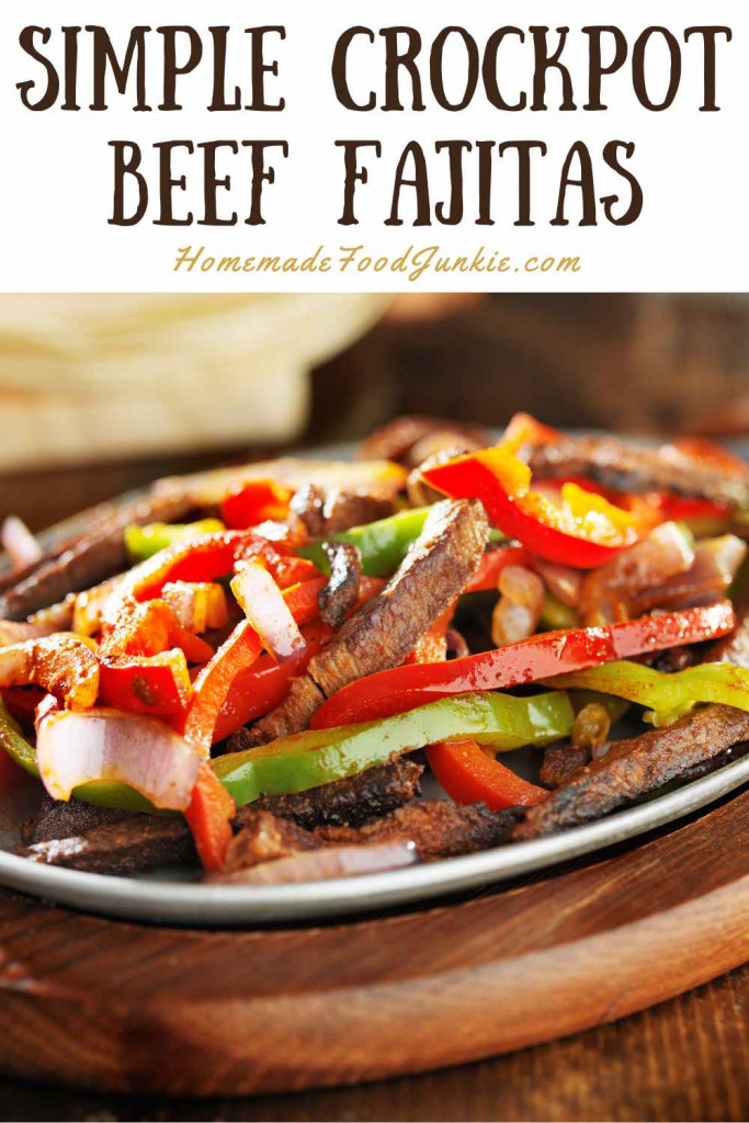 simple crockpot beef fajitas-pin image