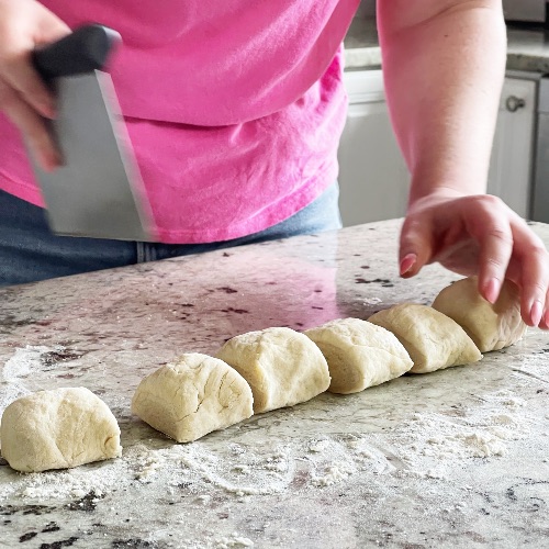 cutting sourdough tortillas dough