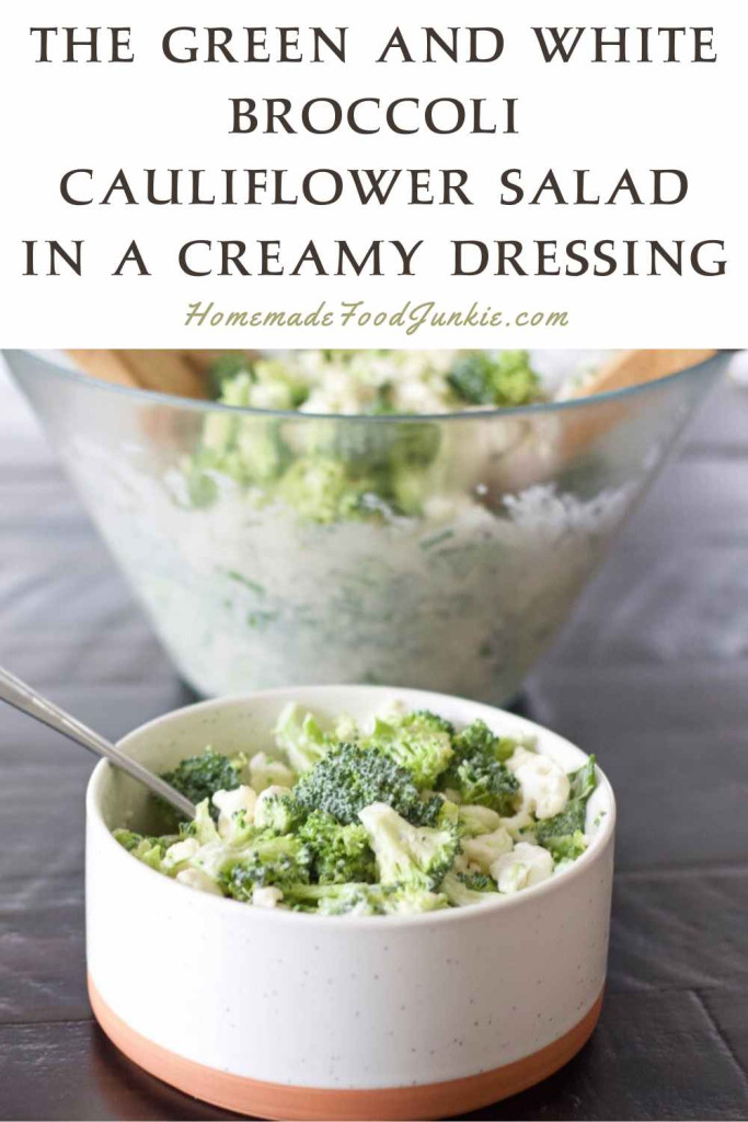 the green and white broccoli cauliflower salad