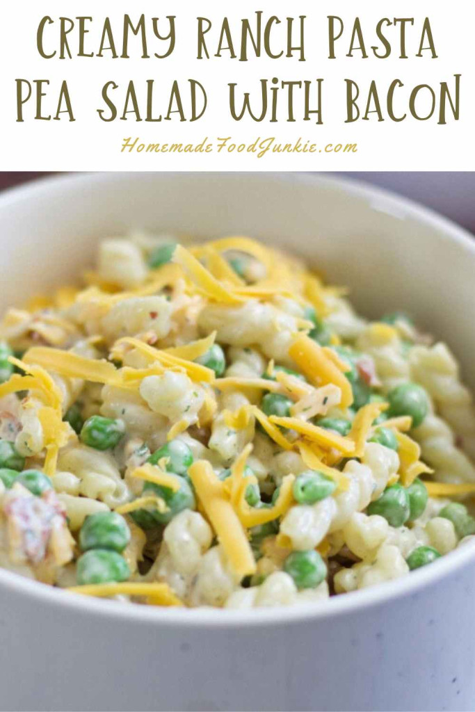 creamy ranch pasta pea salad with bacon