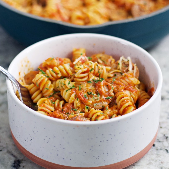 bowl of pasta sausage dinner