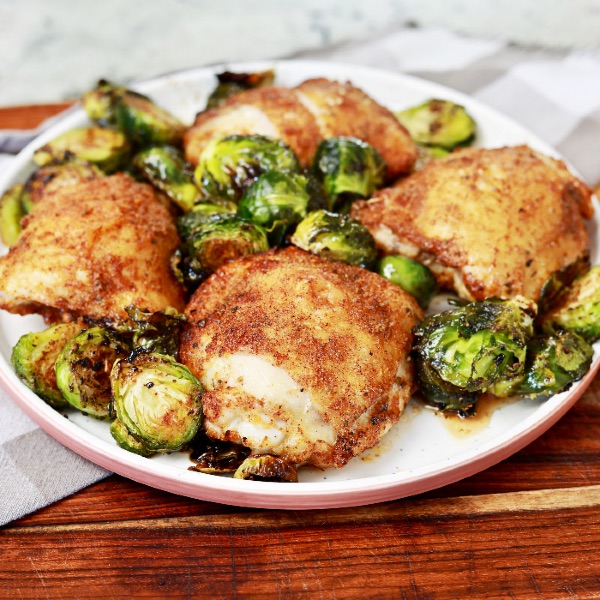 air fryer chicken thighs with Brussel sprouts