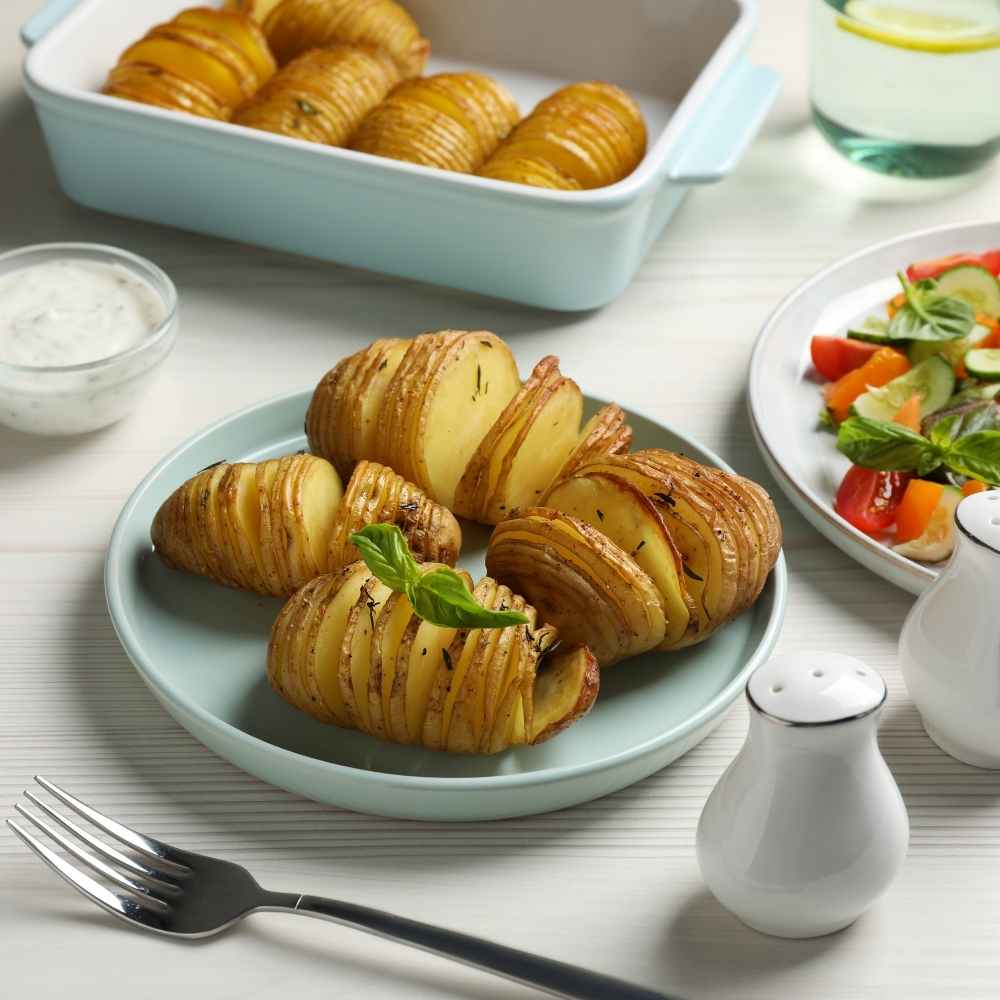 air fryer Hasselback Potatoes at serving