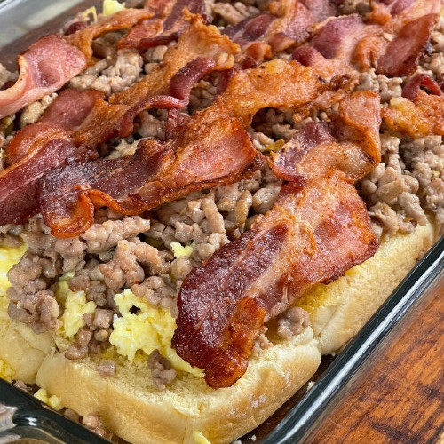 spread bacon over sausage