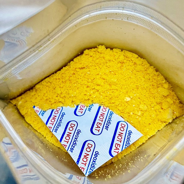 mylar bag with freeze dried eggs and O2 absorber
