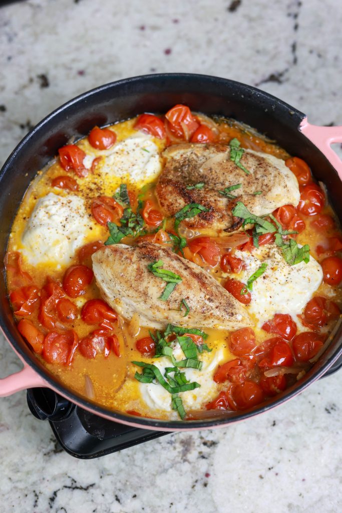 Chicken burrata with braised cherry tomatoes