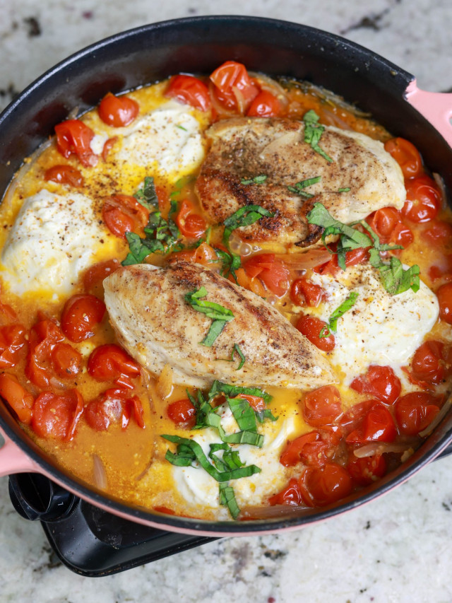 Chicken burrata with braised cherry tomatoes