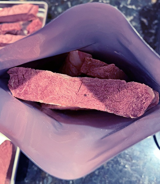 bagging up freeze dry beef steak