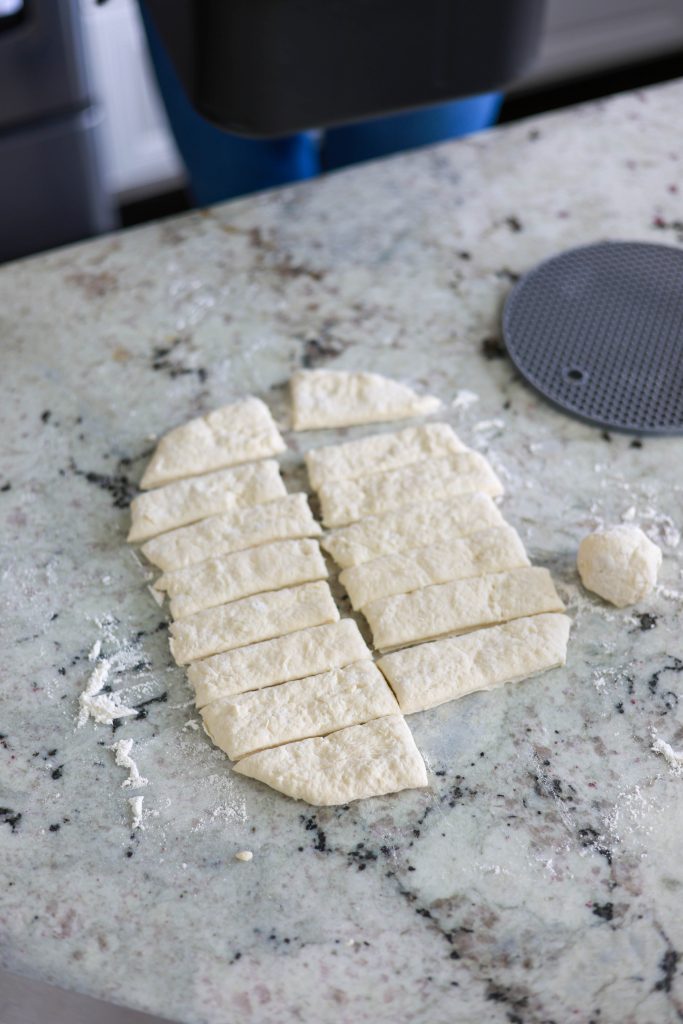 cut sourdough discard donuts into rectangles