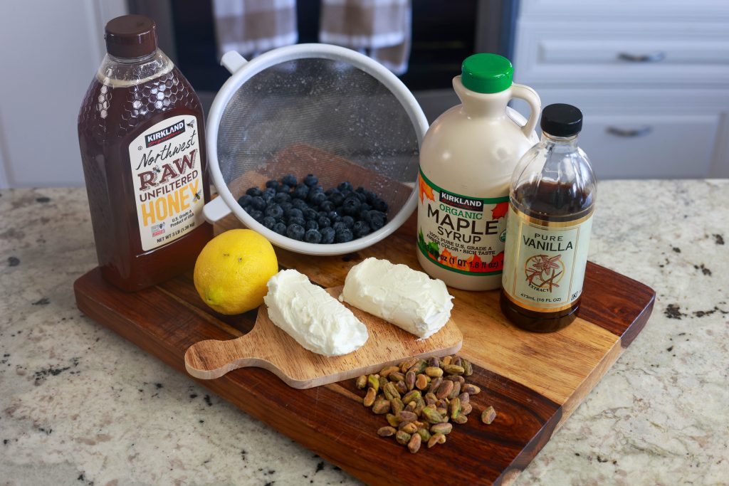 ingredients for whipped goat cheese with blueberry compote