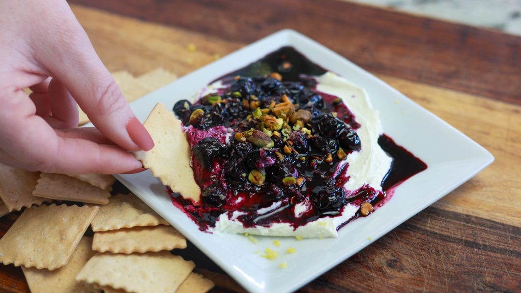 whipped goat cheese with blueberry compote