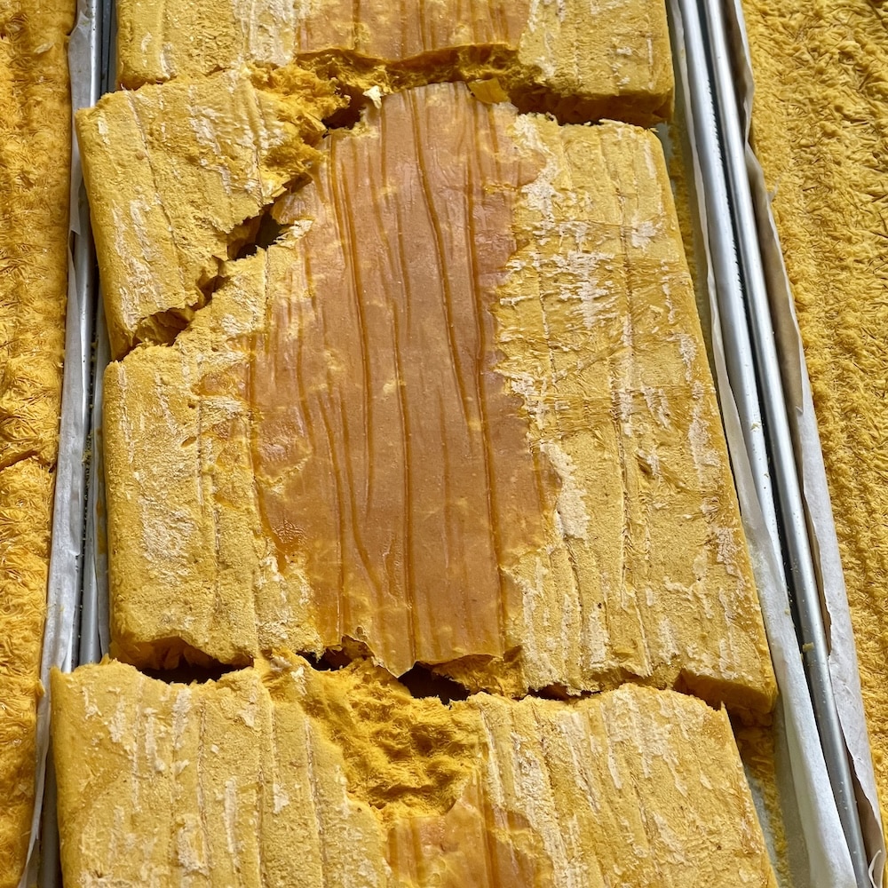 freeze dried pureed pumpkin with a wet middle. keep drying