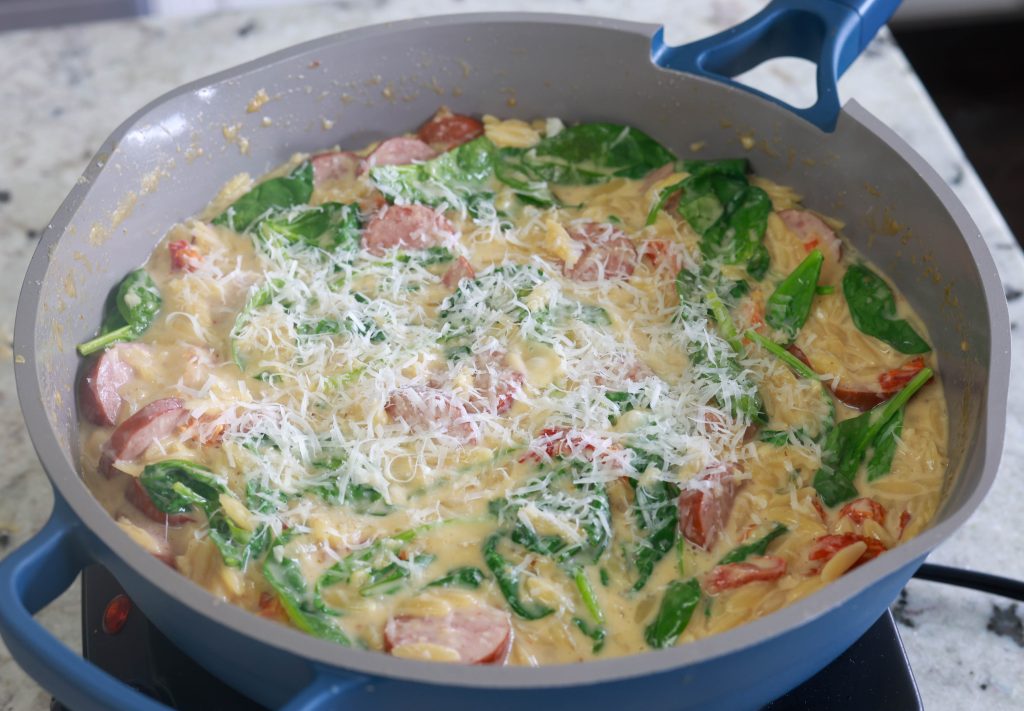 sausage orzo skillet dinner