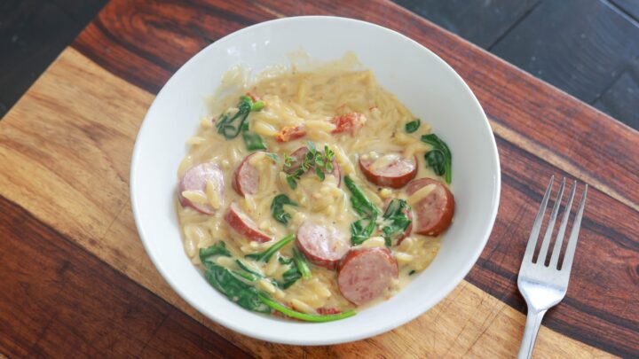 turkey sausage orzo skillet dinner