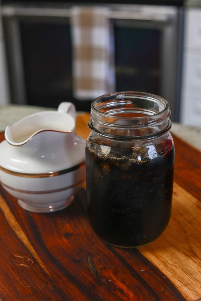 Black iced coffee with homemade hazelnut creamer