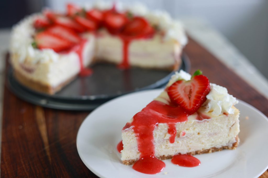 strawberry swirl cheesecake piece