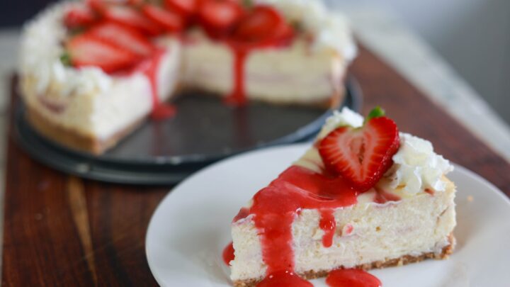 strawberry swirl cheesecake piece