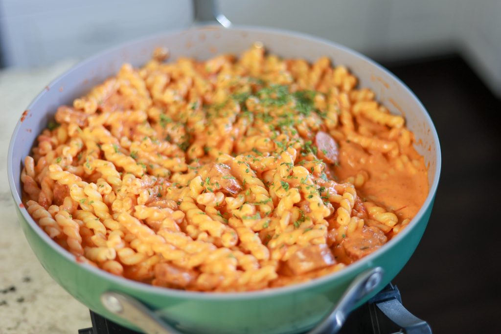 Easy Smoky Sausage & Creamy Marinara Pasta 3 creamy sausage and pasta dinner