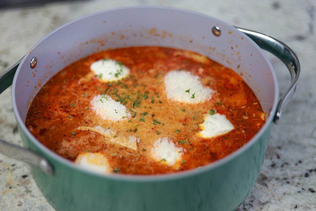 Pot of homemade lasagna soup