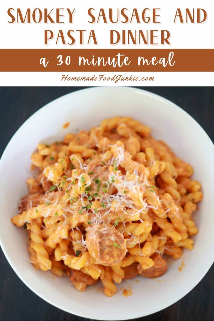 Easy Smoky Sausage & Creamy Marinara Pasta 9 smokey sausage and pasta