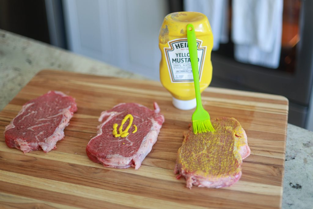 using mustard as a binder on steak