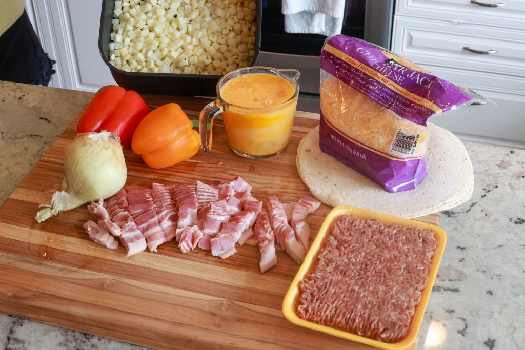 ingredients for make ahead camping breakfast burritos